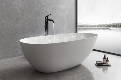 70.87-Inch (L) 35.04-Inch (W), 22.05-Inch (H) (1800mm) Solid Surface Stone Soaking Tub Bathroom Freestanding Bathtub for Adult