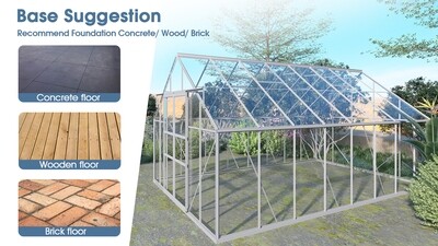 10FT W x 12FT D Walk-in Polycarbonate Greenhouse with Roof Vent, Sliding Doors, Aluminum Hobby Hot House for Outdoor Garden Backyard