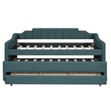 Twin Size Upholstered Daybed with Trundle and Three Drawers, Gray, White or Green, Options: Green+Linen