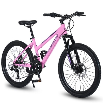 S26103 Elecony 26-Inch Mountain Bike for Teenagers Girls Women, Shimano 21 Speeds Gear MTB with Dual Disc Brakes and 100mm Front Suspension, White or Pink