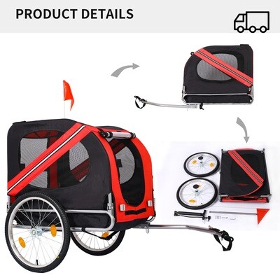Dog Bike Trailer, Breathable Mesh Dog Cart with 3 Entrances, Safety Flag, 8 Reflectors, Folding Pet Carrier Wagon with 20-Inch Wheels, Bicycle Carrier for Medium and Small Sized Dogs