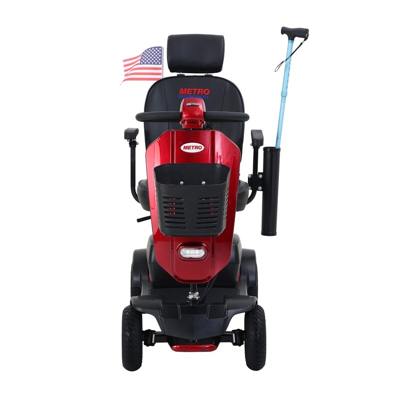 MAX PLUS RED-W429S00020 4-Wheels Outdoor Compact Mobility Scooter with 2pcs 20AH Lead acid Battery, 16 Miles, Cup Holders and USB Charger Port, Options: Red+Metal