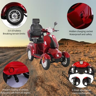 Fastest Mobility Scooter With Four Wheels For Adults and Seniors, Red 800W