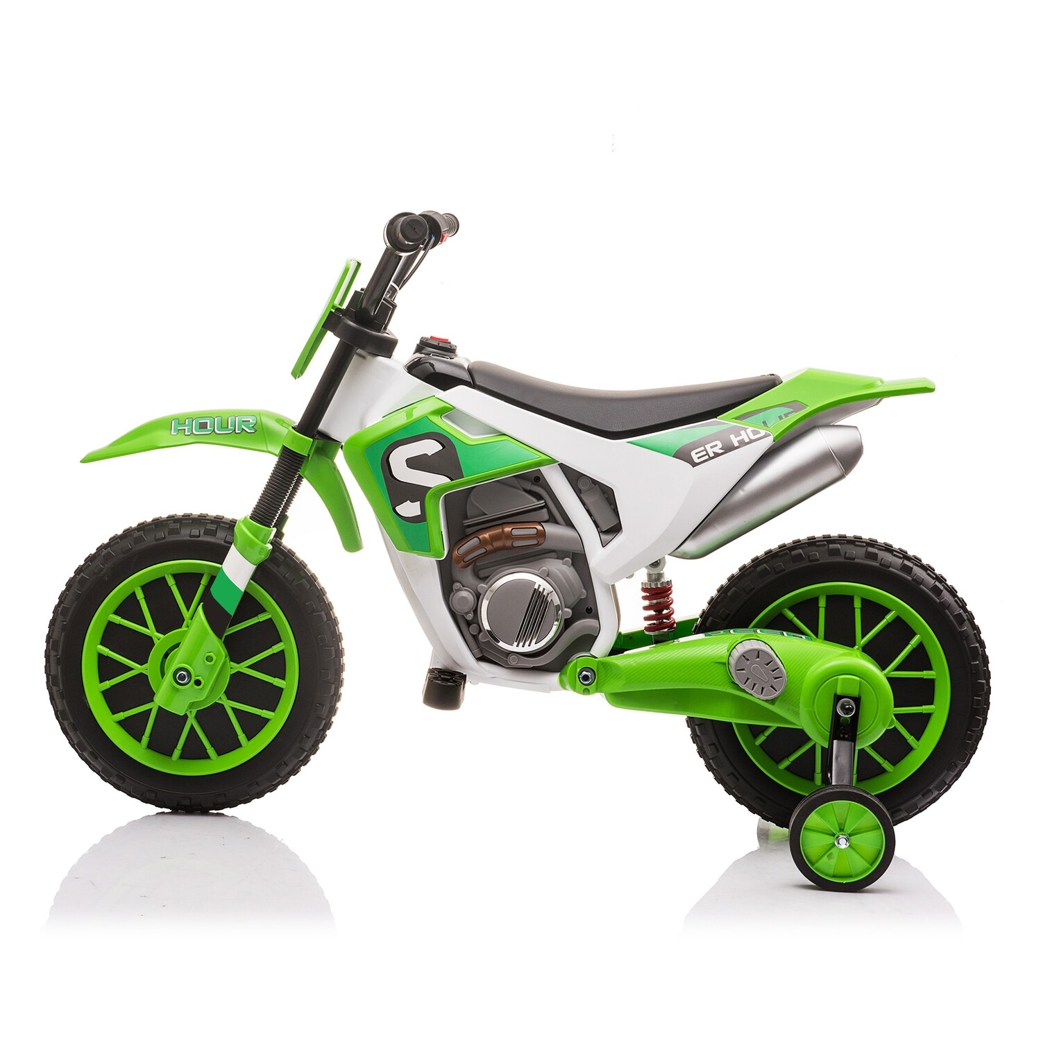12V Kids Ride on Toy Motorcycle, Electric Motor Toy Bike with Training Wheels for Kids 3-6, Green, Options: Yellow+Polypropylene
