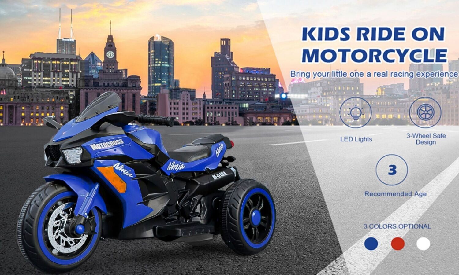 12V Battery Motorcycle, 3 Wheel Motorcycle, Kids Rechargeable Riding Electric Car - Blue, Options: Blue+50 - 99 Lbs+3 to 4 Years+ABS+PC+Indoor & Outdoor Use