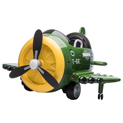 12V Electric Kids Ride on Toy Plane with USB, FM, Wind-Driven Propeller, 360-Degree Rotating by 2 Joysticks, Remote Control for Kids 3 to 6, Army Green