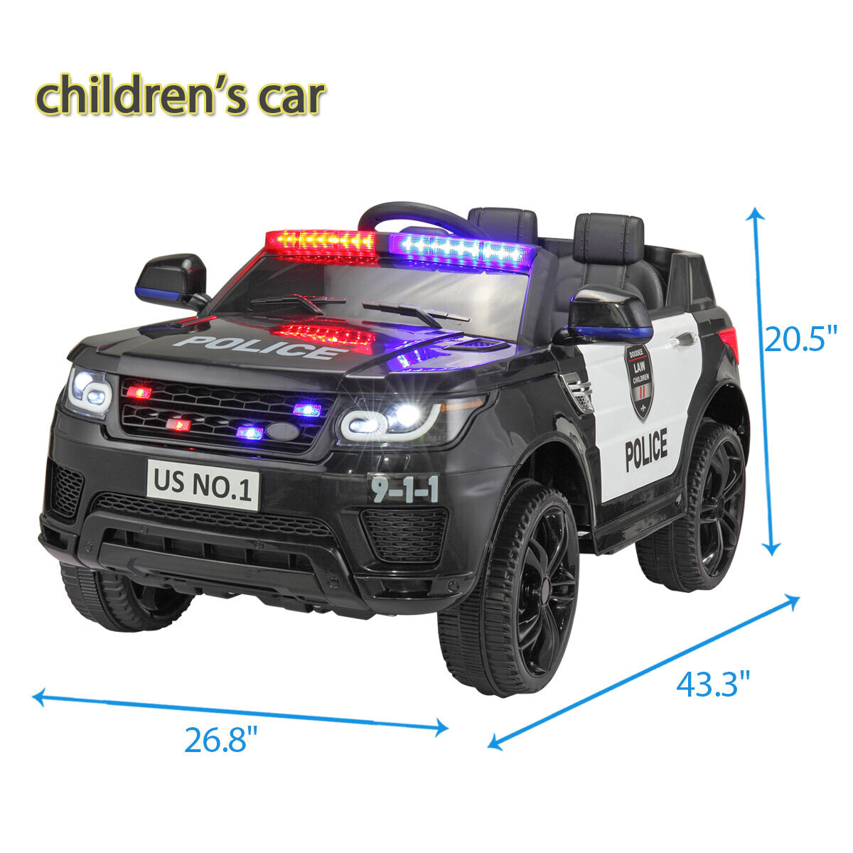 12V Kid Ride on Police Car with Parental Remote Control, Battery Powered Electric Truck with Siren, Flashing Lights,Music, Spring Suspension, Black, Options: Black+Polypropylene