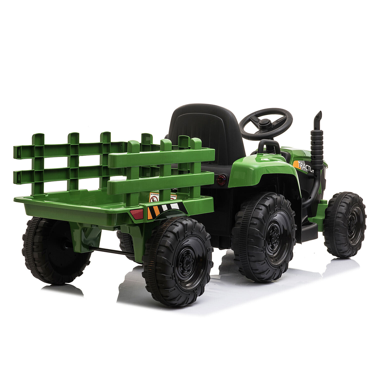 12V Kids Ride On Tractor with Trailer, Battery Powered Electric Car w/ Music, USB, Music, LED Lights, Vehicle Toy for 3 to 6 Ages, Dark Green, Options: Blackish Green+Polypropylene