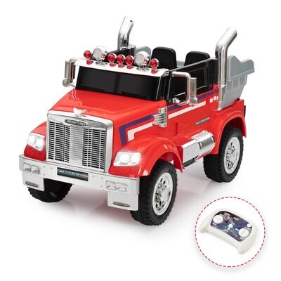 12V Kids Battery Electric Ride On Car Toy, Optimus Prime Truck with Remote Control, Transformers Die-Cast Vehicle W/ Music, Rear Loader, Red