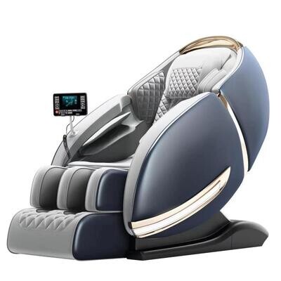 Electric Luxury Back Calf Heat Kneading 3D AI Voice Zero Gravity Foot Roller Oversize Modern Massage Chair, Options: Blue+Grey+PU