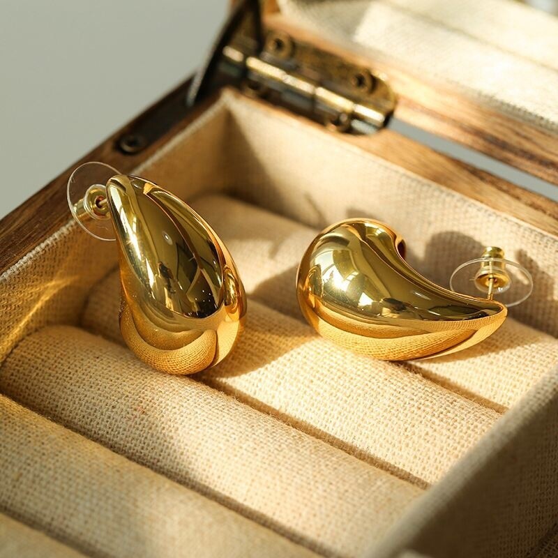 18K Gold Metal Wind Drop Earrings Simple Sweet Cool Style Geometric Personality Ear Jewelry, Color: E1433--dajin hollow (3.2*2.2)