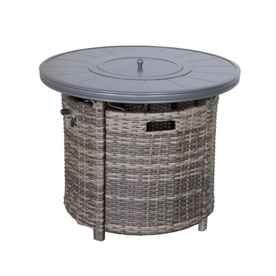 Living Source International 25 H x 32 W Aluminum Outdoor Fire Pit Table with Lid (Mixed Gray)