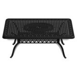 5-Piece Set of Cast Aluminum Patio Furniture Rectanglular Table with Umbrella Hole, Black Frame and Seat Cushions in Random Colors, Options: Yes+Complete Patio Set+Black+Weather Resistant Frame+Water Resistant Cushion+Garden & Outdoor+Casual+Complete Patio Sets+Fiber Foam and Polyester Fiber Pad+Aluminium Alloy