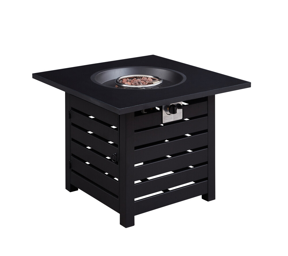 32 in. x 24 in. 40000 BTU Square Black Metal Propane Gas Fire Pit Table with Gray Table Top, Options: Black+Iron