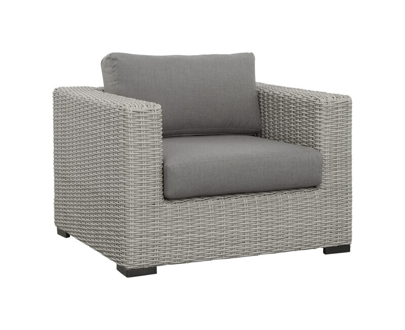 Deep Cushioned Outdoor Lounge Chair -HDPE Resin Wicker, Solution-Dyed Acrylic Covers, Options: Light Gray+Wicker