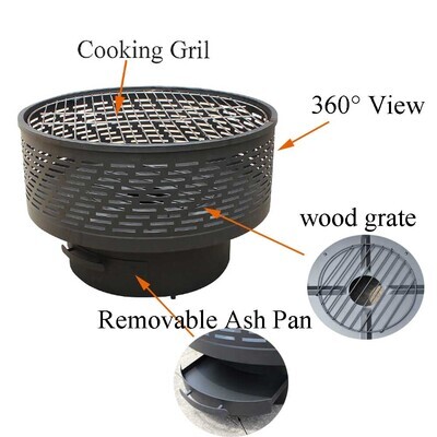 26-Inch Wood Burning Lightweight Portable Outdoor Firepit with Faux Wood Lid Backyard Fireplace for Camping Bonfire