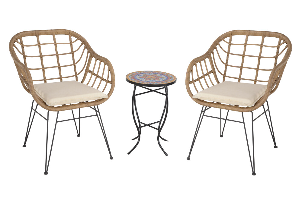 3 Pieces Outdoor Conversation Set, Patio Bistro Sets with 2 PE Wicker Chairs and Coffee Table for Backyard, Options: Natural+Wicker