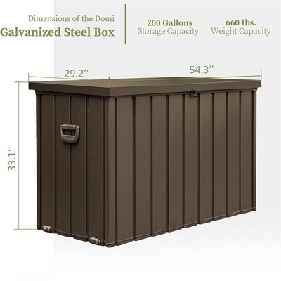 200 Gallon Outdoor Storage Deck Box Waterproof, Large Patio Storage Bin for Outside Cushions, Throw Pillows, Garden Tools, Lockable (Dark Brown)
