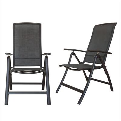 Folding Patio Chairs Set of 2, Aluminum Frame Reclining Sling Lawn Chairs with Adjustable High Backrest, Patio Dining Chairs for Outdoor, Camping, Porch, Balcony (Textilene Fabric, 2 Chairs), Options: Dark Gray+Aluminium