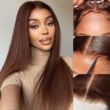 Full Hair Front Lace Glueless Headgear Lace Frontal Wig Human Hair Color #4