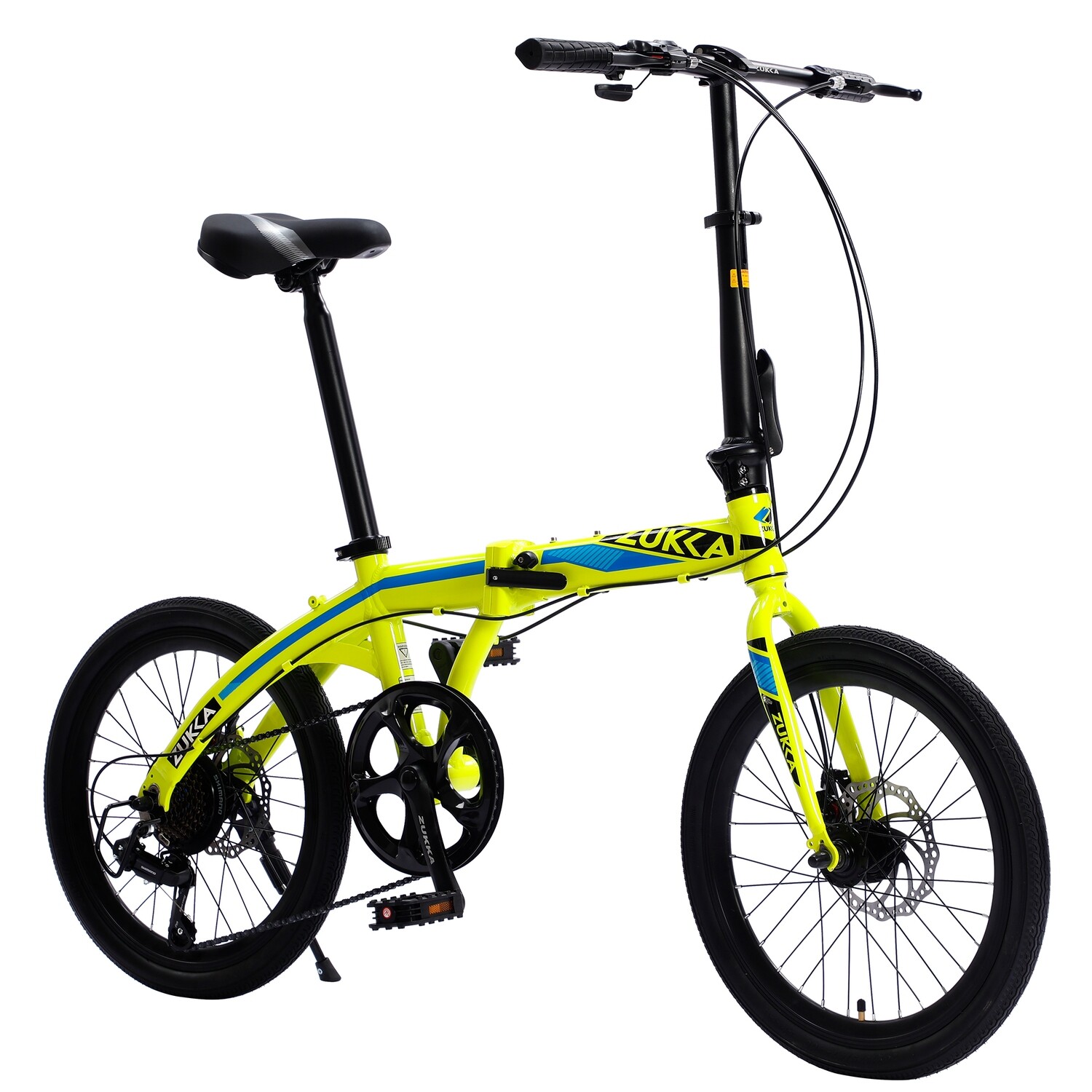 20-Inch Folding City Bike Aluminum Frame 8-Speed Folding Bike, Options: Bright yellow+Aluminium