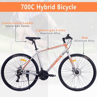 21-Speed Hybrid Bike Disc Brake 700C Road Bike For Men or Women City Bicycle