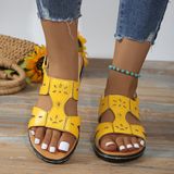 New Style Daily Casual One-character Buckle PU Hollow Women's Flat Sandals Large Plus Size Summer Shoes, Size: 35=4.5 US, Color: Yellow