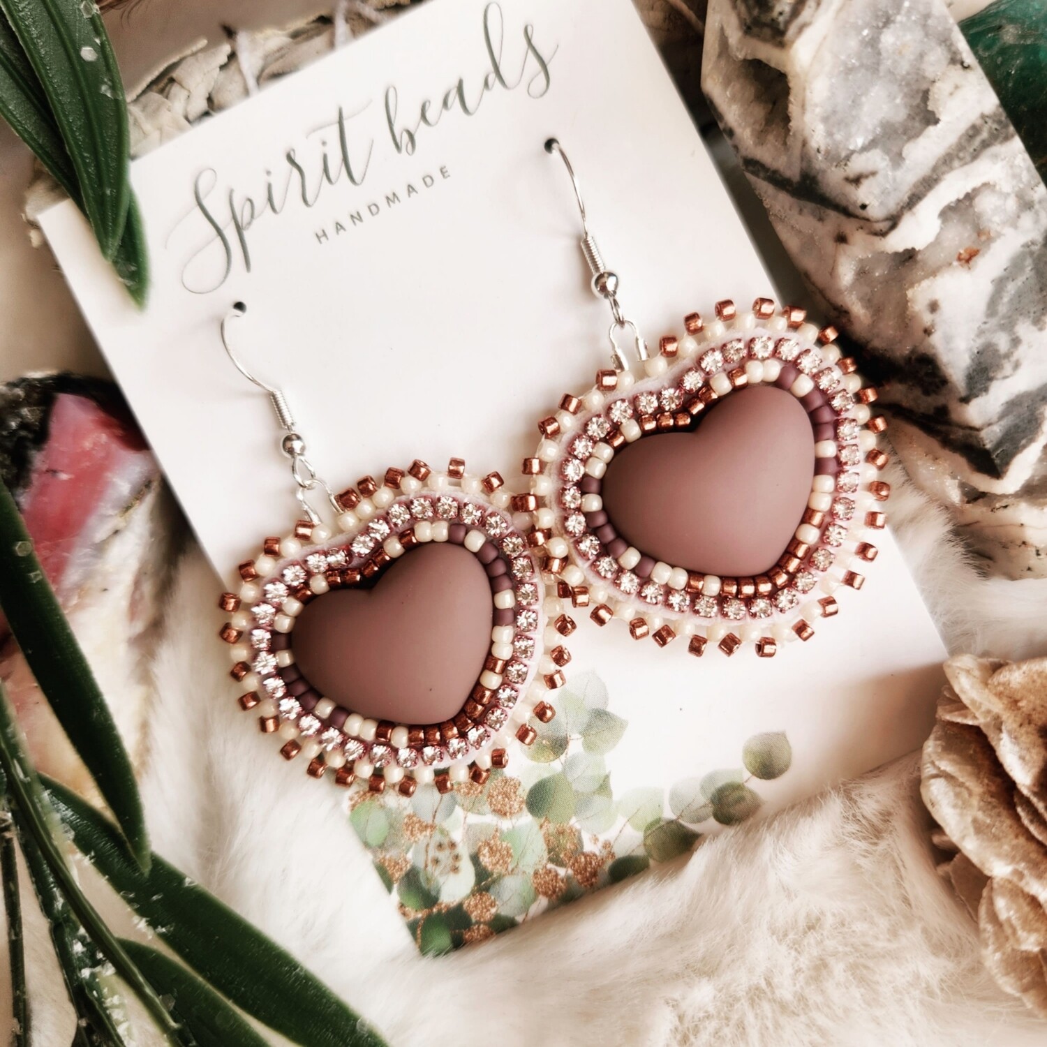 Cherry chocolate heart beaded earrings
