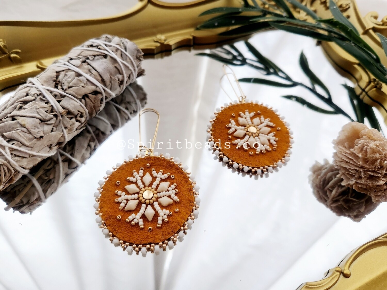 Deer hide 24k snowflake earrings