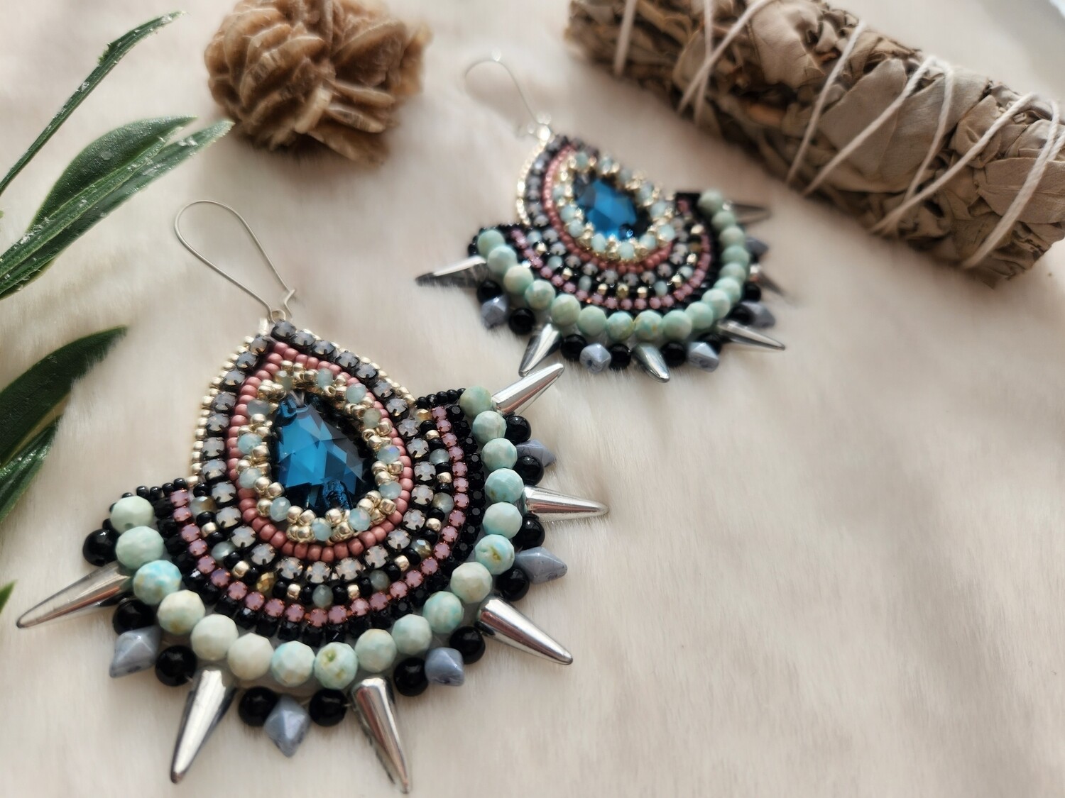 Enchanted sapphire Amazonite spike earrings