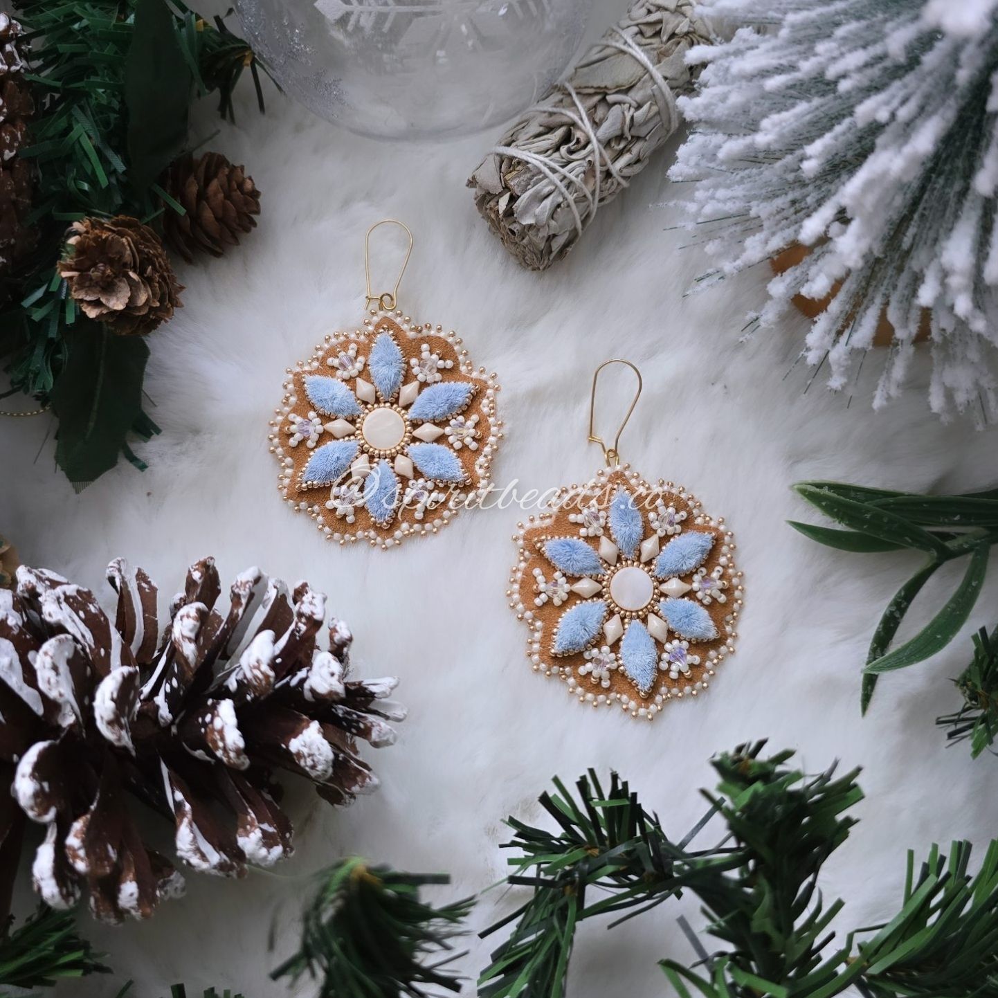 Large pastel blue reindeer tuft snowflakes