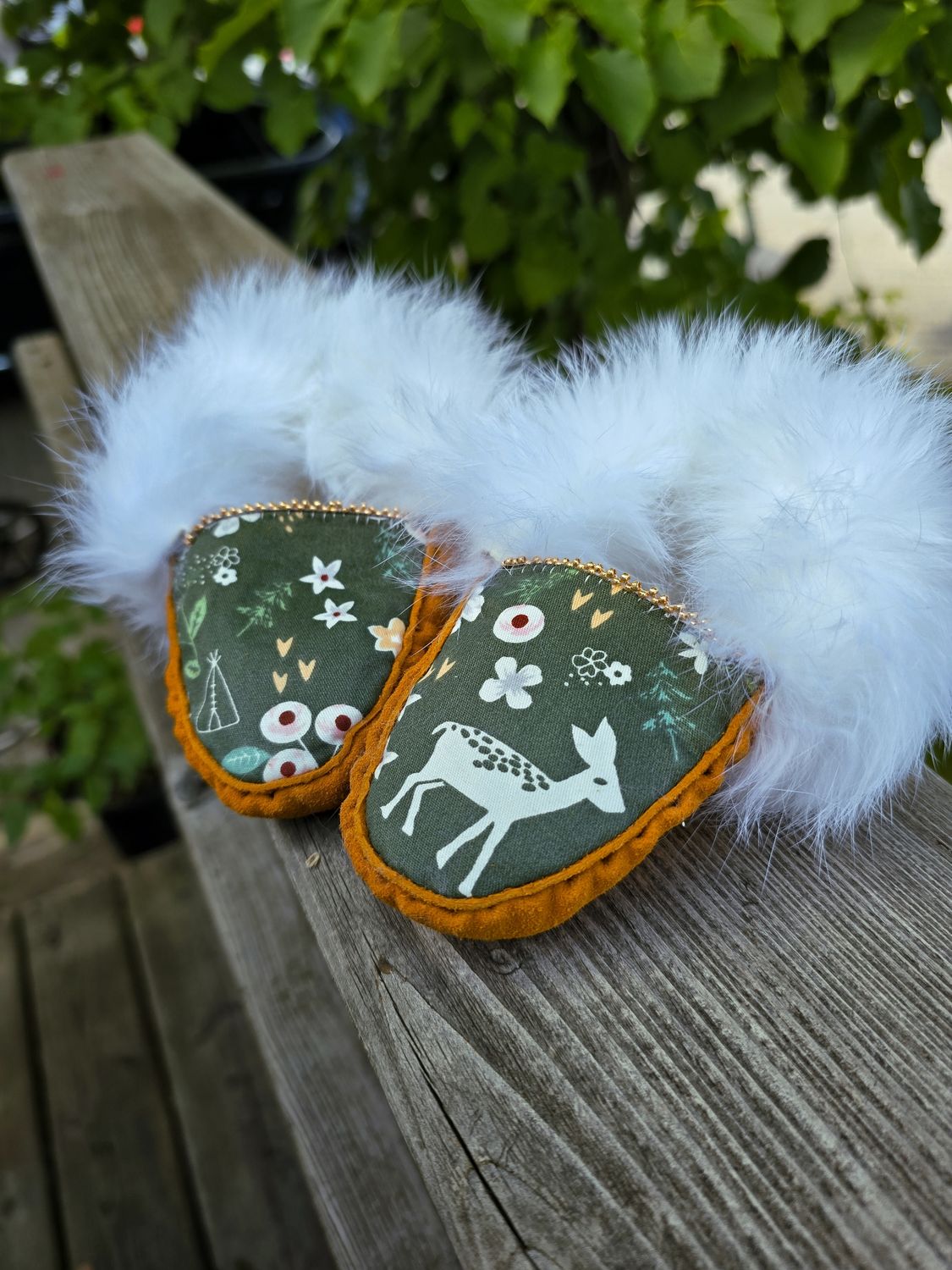 Deer hide baby mocs