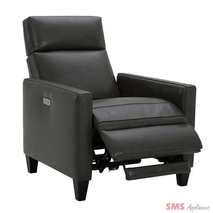 Contemporary Top Grain Leather Power Recliner with Manual Headrest