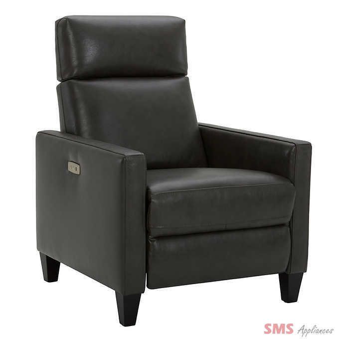 Contemporary Top Grain Leather Power Recliner with Manual Headrest