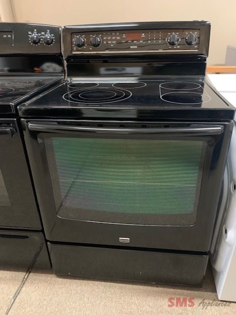 Maytag stove. Model: YMER8880AB 0.  Freestanding Range 6.2 cu. ft. capacity, Power Preheat, Ceramic-glass cooktop, 10-year limited parts warranty on the ceramic-glass cooktop and oven