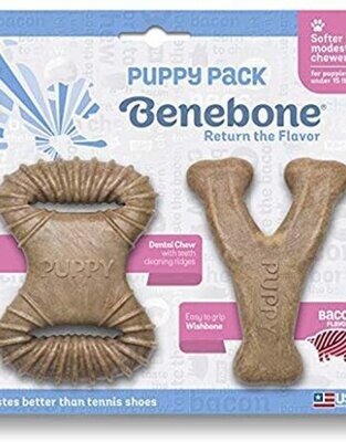 Benebone Bacon Flavor Puppy Chew Toys, X-Small, Pack of 2