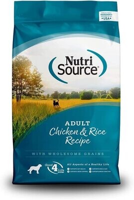 NutriSource Adult Chicken and Rice Dry Dog Food, 30lbs