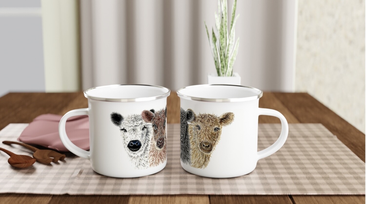 Enamelled Tin Mug - 4 Colour Galloway Calves
