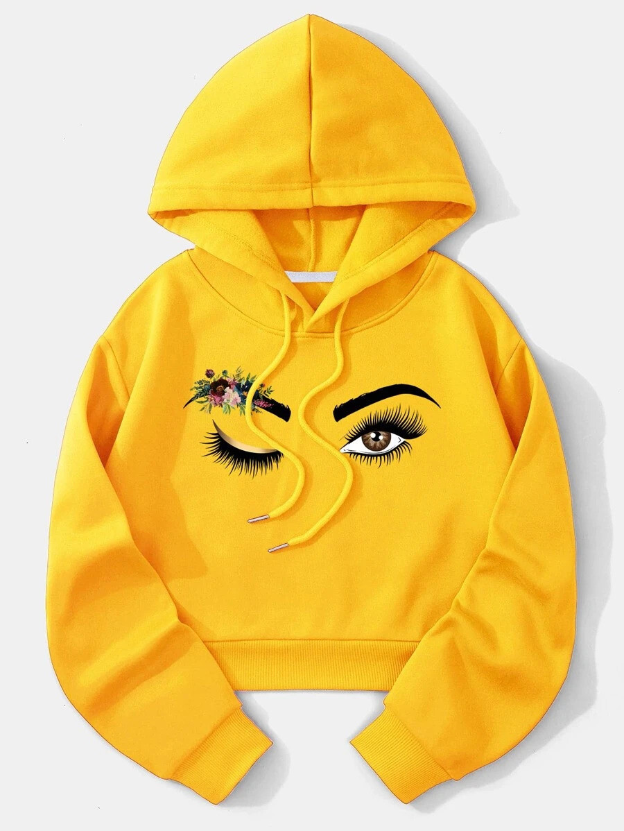 Capuche imprimée florale avec figure d’épaule tombée avec cordon de serrage avec doublure thermique