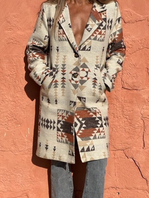 Manteau aux motifs marron/beige ou bleu