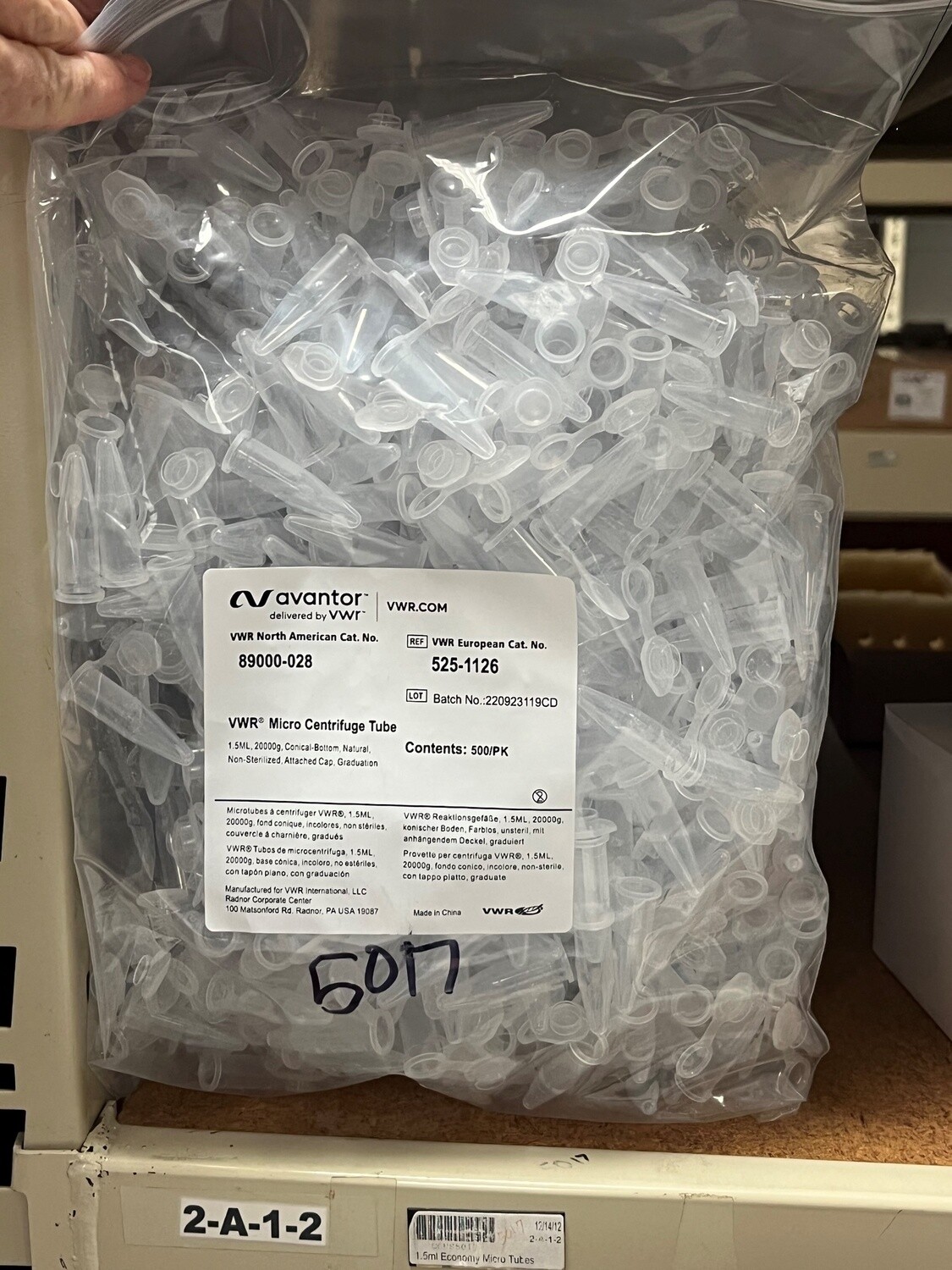 1.5ml  Disposable Microcentrifuge Tube pack of 500 CONS5017P