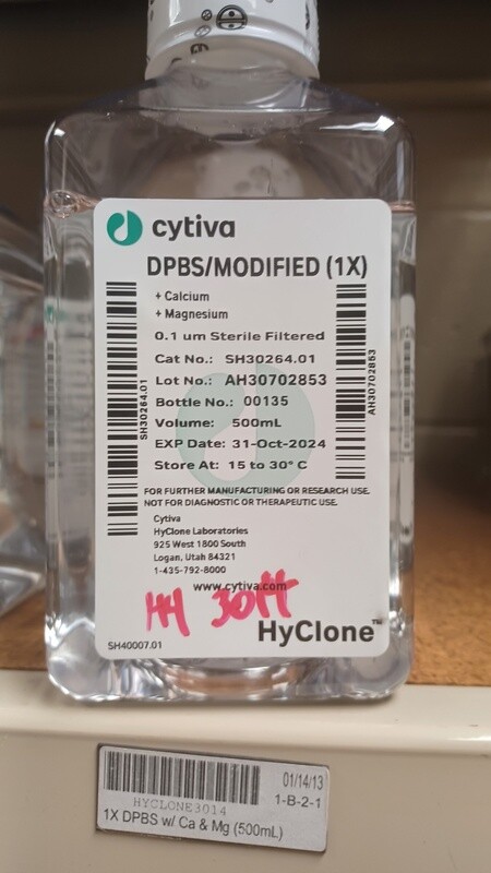 Dulbecco&#39;s Phosphate Buff Saline (DPBS); 1X Liquid; With Ca and MG; 500mL