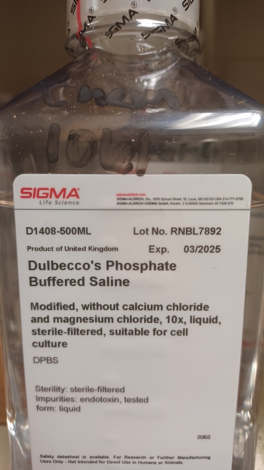 Dulbecco&#39;s Phosphate Buffered Saline D1408-500ML