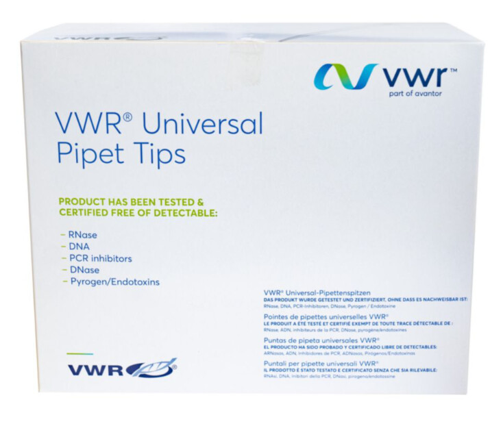 VWR® Universal Pipette Tips - Standard - 100-1000ul - 10x96tips/pk - PK of 960 - 76322-154