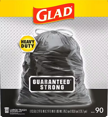 Glad Guaranteed Strong Large Drawstring Trash Bags, 30 Gallon, 90/Box (78952) - CONS5512 - CONS5512