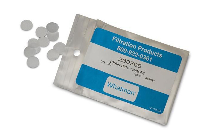 Whatman™ Polyester Drain Discs - 10mm, PE - 100um - PK of 100 - 15000-602