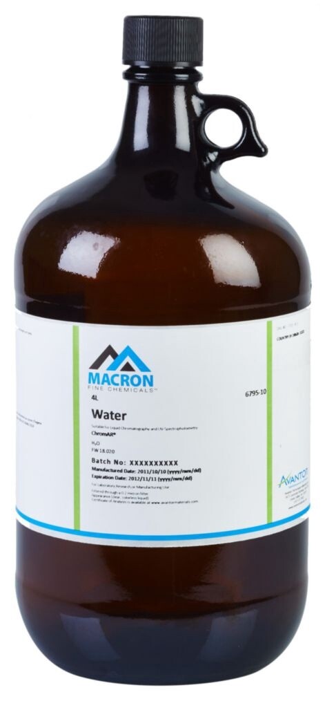Water, ChromAR® for liquid chromatography, for UV spectrophotometry, Macron Fine Chemicals™ - 4L CS of 4- Glass Bottle - 6795-10/MK679510