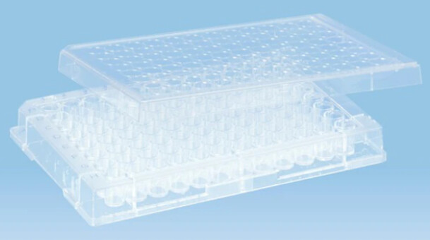 501692593 Sarstedt Inc Micro test plate, 96 well, slip-on lid, flat base, PS, transparent