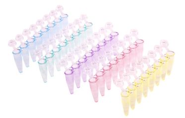 REEBO 0.2mL 8-Strip PCR Tubes w/Attached Individual Flat Caps, Assorted Colors, RNase and DNase Free, 120 Strips/PK - T02-327A