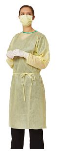 Medium-Weight AAMI Level 2 Isolation Gown with Elastic Wrists, Tape-Tab Neck, Yellow, Size M - CS of 100 - NONLV200M
